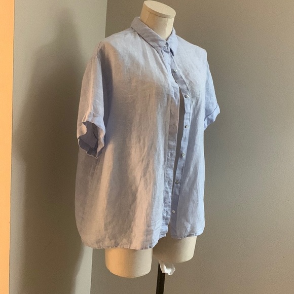 TAHARI Women’s Linen Button Down Hem Roll Up Short Sleeve Shirt Size L - Picture 2 of 9